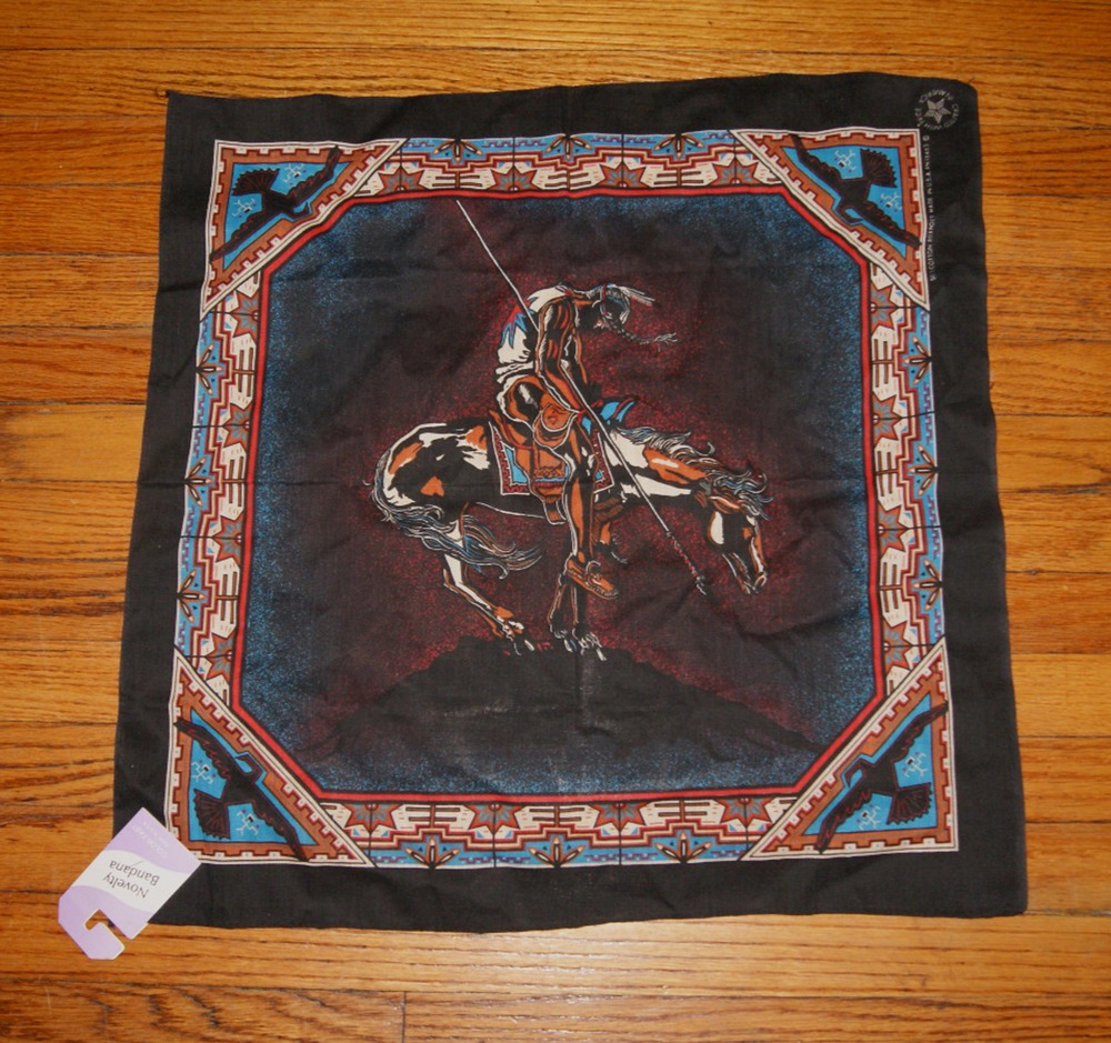 Vintage Southwestern Bandana Horse Native American 22x22 Aztec Made In USA NEW!